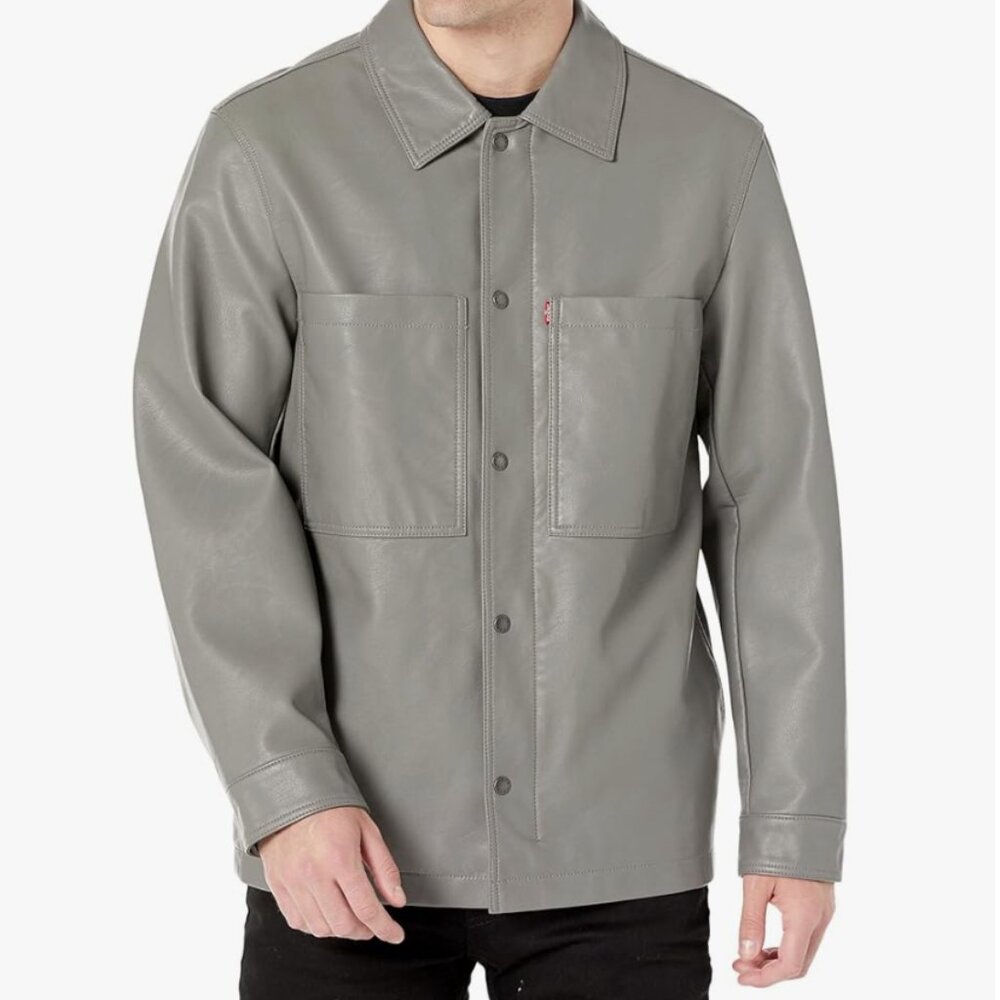 NWT Levi's Faux Leather Oversized Shirt Jacket in Light Gray